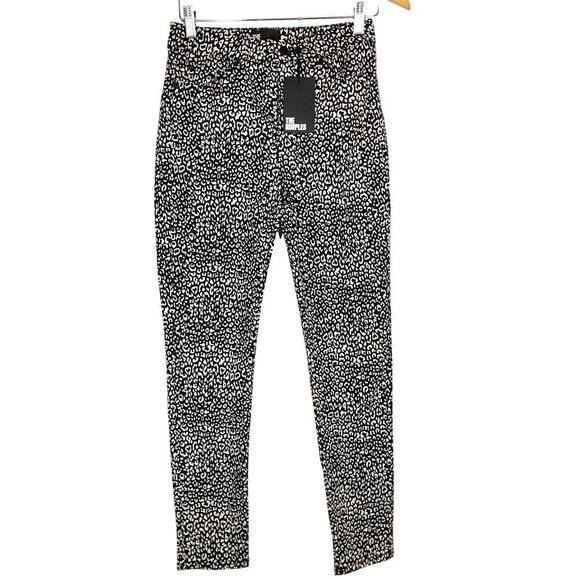 The Kooples Pants Slim Fit Leopard Animal Print Trousers Black & White NWT 28 - Picture 2 of 8